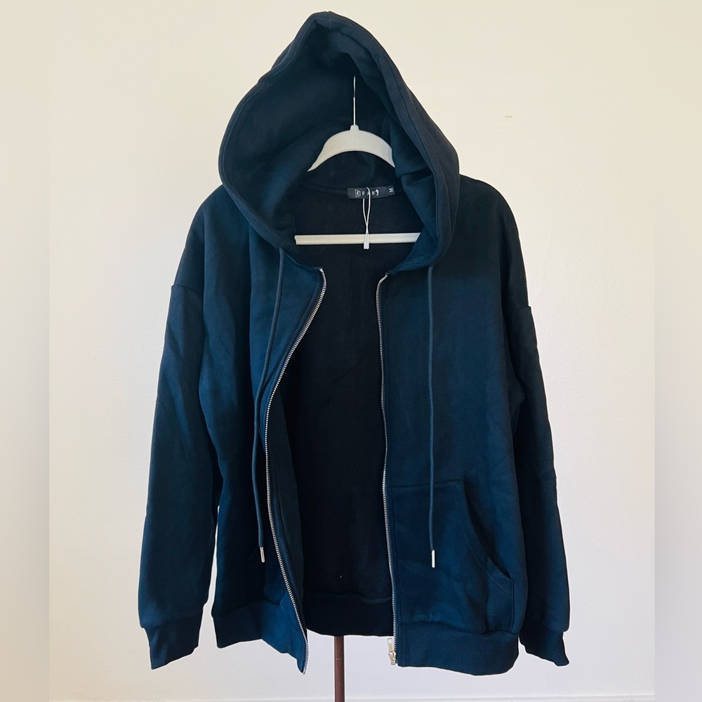 Women's Drawstring Zip Up Cute Hoodies Fall Jacket Oversized size medium black - Picture 4 of 10